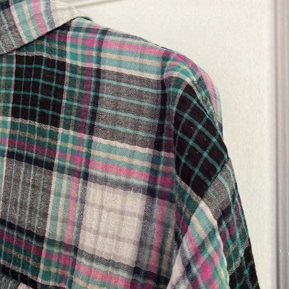 Free People The Voyage Shirtdress Mini. Oversized Pink Grey Turquoise Plaid XS - Picture 15 of 16